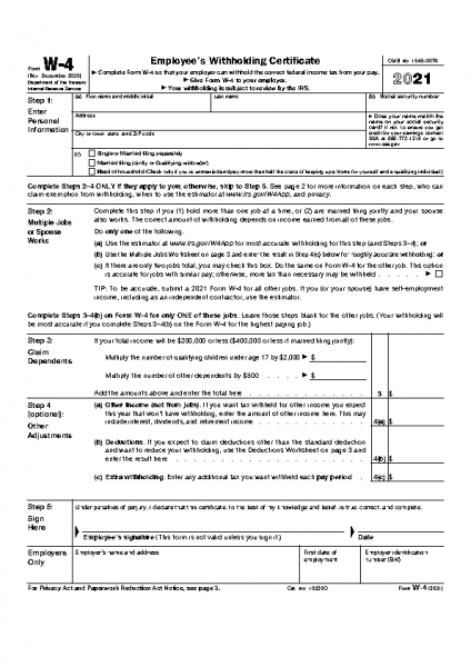 W-4 Form – Employee’s Withholding Certificate